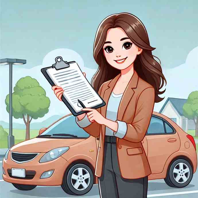 A driver checking her eco-conscious insurance plan details