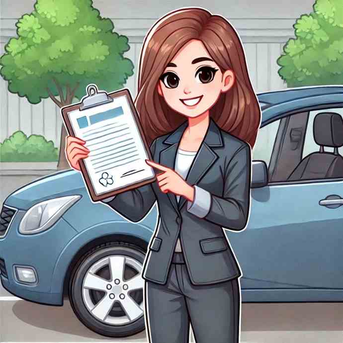 A motorist reading her flexible pay-per-mile insurance agreement