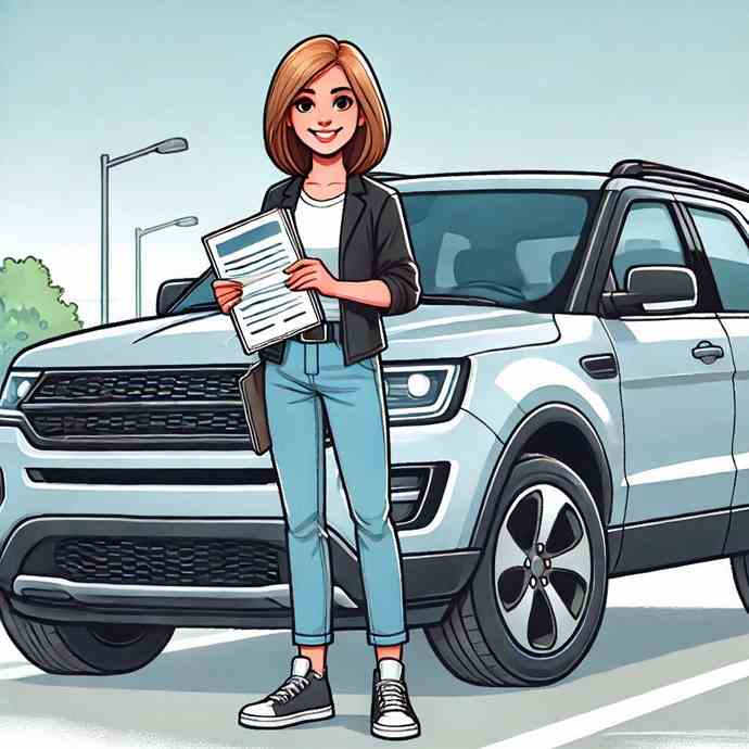 A motorist happy about buying same-day insurance for her needs