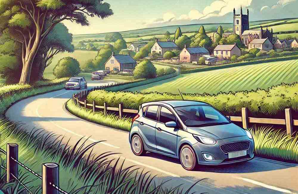 A family hatchback on a peaceful road, looking for competitive insurance quotes